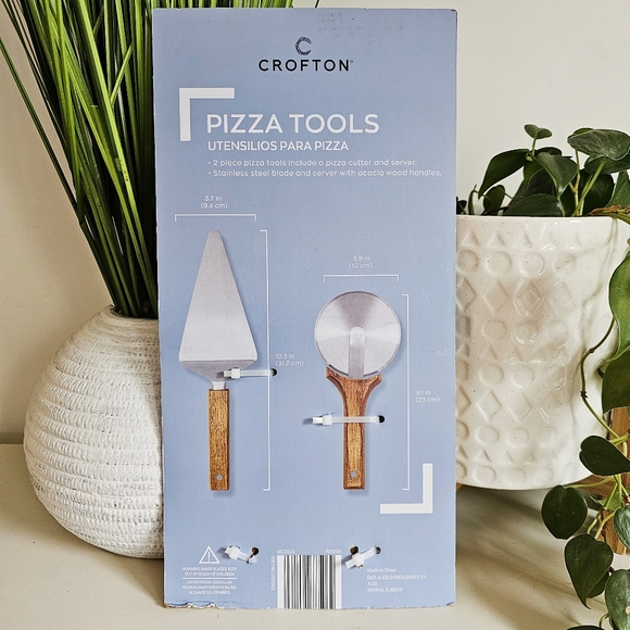 Stainless Steel Blade & Server 2 Piece Set Pizza Tools Acacia Wood Handles, NEW - Picture 2 of 9